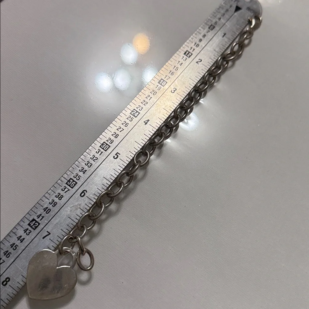 Sterling Silver 925 Italy Heart Charm Link with Clamp Opening Bracelet 7’